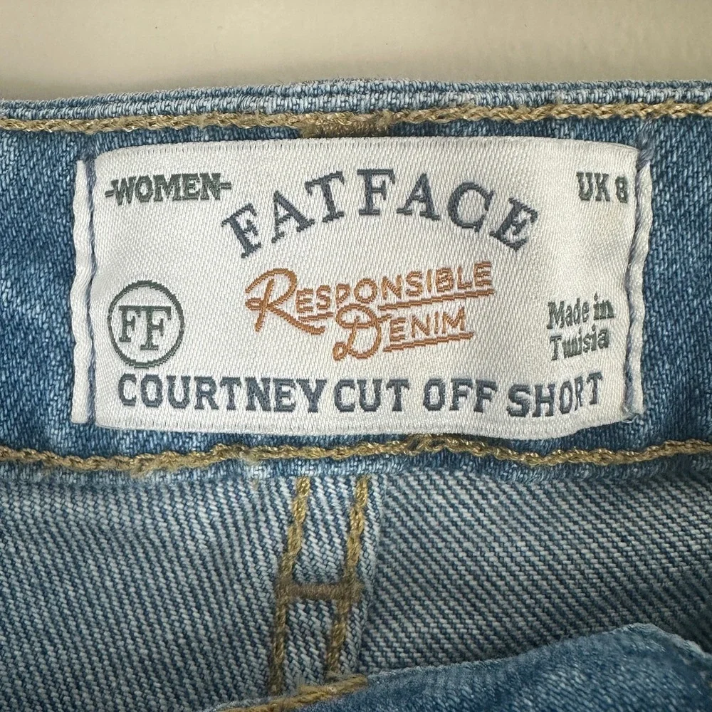 FatFace Courtney Cut Off Distressed Denim Shorts Mid Blue Summer Size UK 8